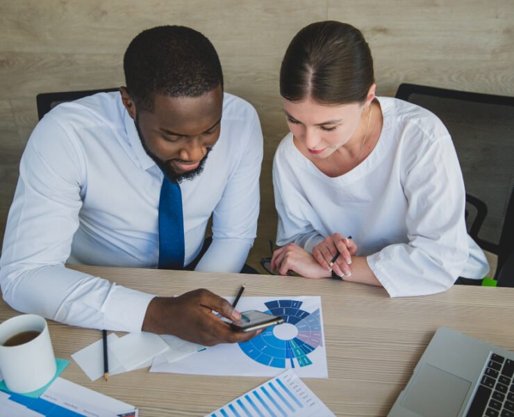 two people checking if online business legit