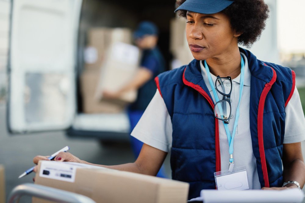 A shipping officier taking stock of the products btoughtin by the seller, she earns a salary from the cost paid by the importer
